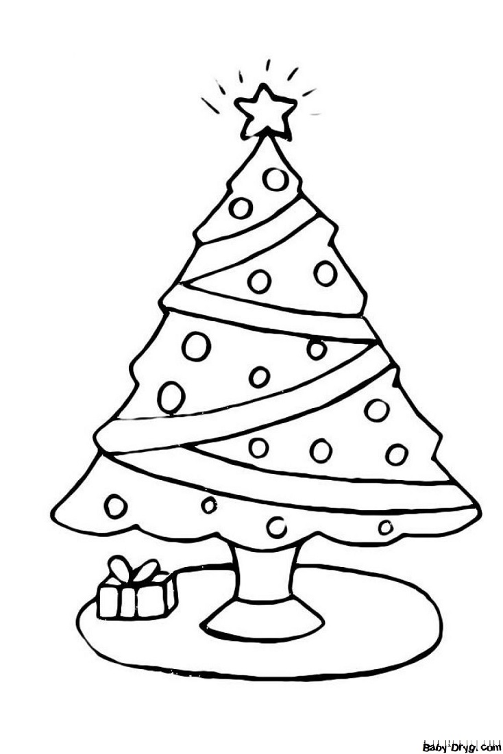 Раскраска Скромная елка с небольшим подарком | Новогодние раскраски распечатать
