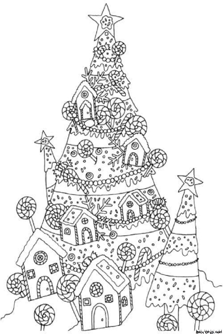 Раскраска Сладкая елка на Рождество | Новогодние раскраски распечатать