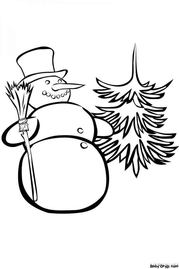 Раскраска Снеговичок с ёлкой | Новогодние раскраски распечатать