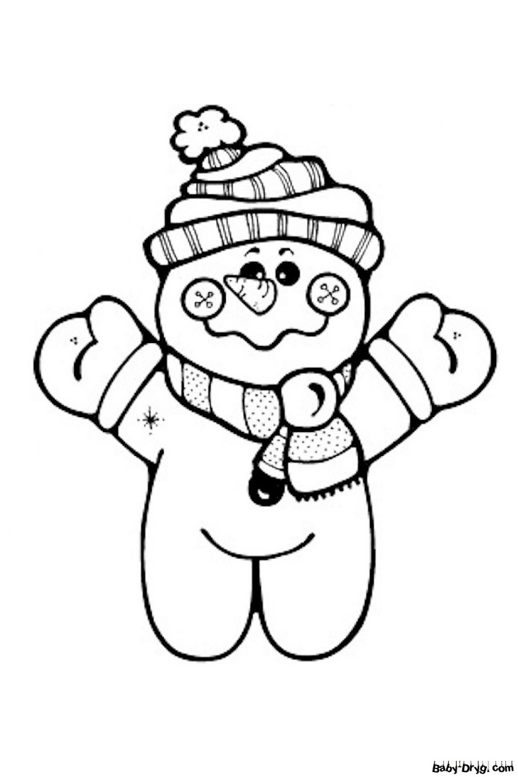Раскраска Снеговик-малыш в шарфике и шапочке | Новогодние раскраски распечатать