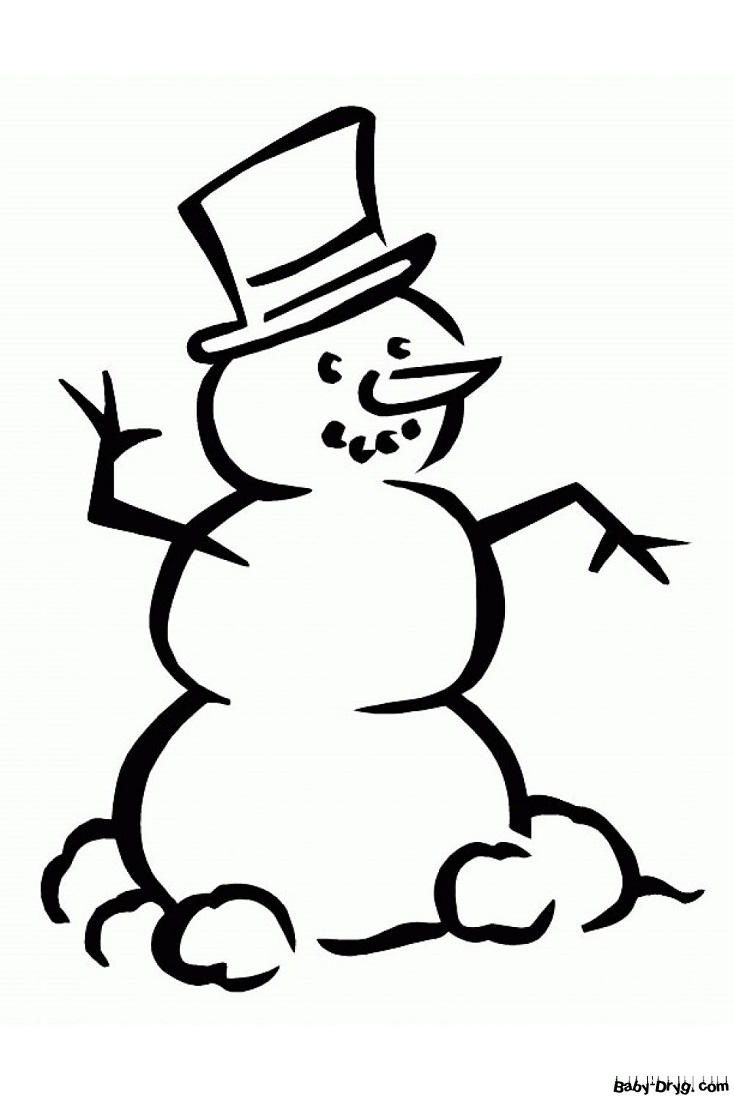 Раскраска Снеговик с ручками и ножками | Новогодние раскраски распечатать