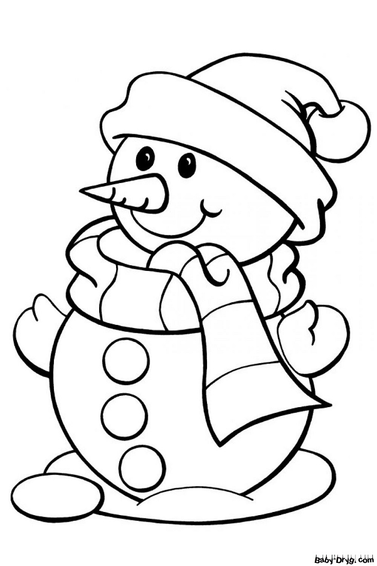 Раскраска Снеговик в новогодней шапочке | Новогодние раскраски распечатать