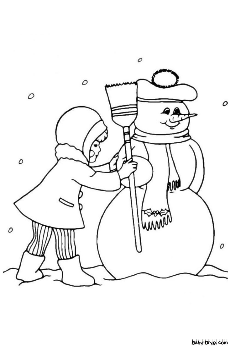 Раскраска Снеговик в шапке с помпоном | Новогодние раскраски распечатать
