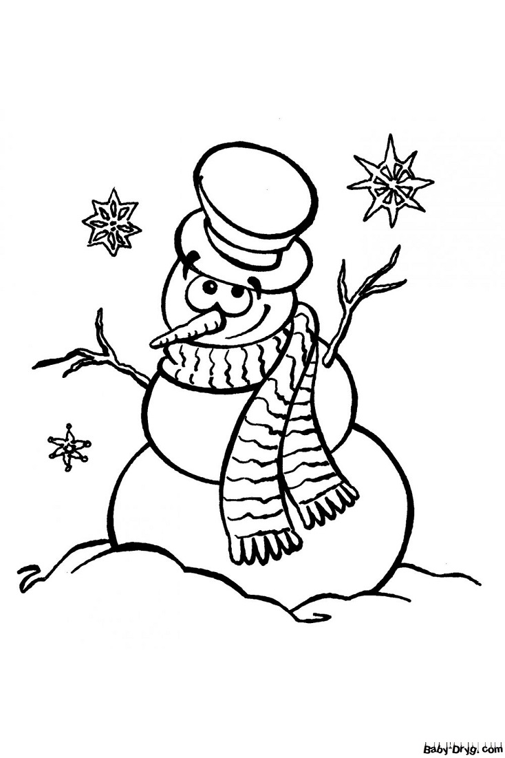 Раскраска Снежинки и Снеговик | Новогодние раскраски распечатать