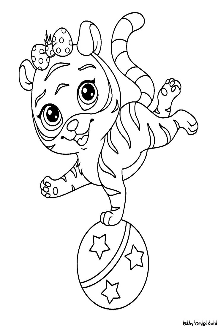 Раскраска Тигр-девочка в цирке | Новогодние раскраски распечатать