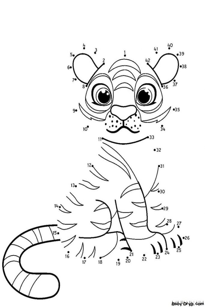 Раскраска Тигр по номерам | Новогодние раскраски распечатать