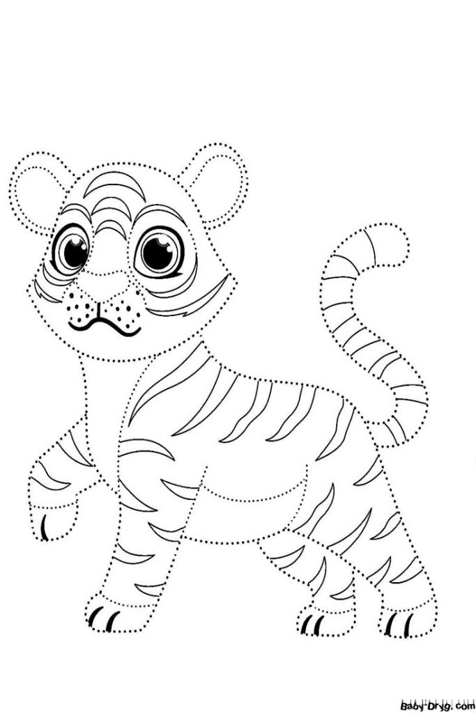 Раскраска Тигр по точкам для детей | Новогодние раскраски распечатать