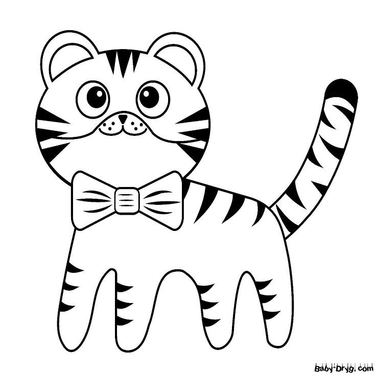 Раскраска Тигр с бантиком | Новогодние раскраски распечатать