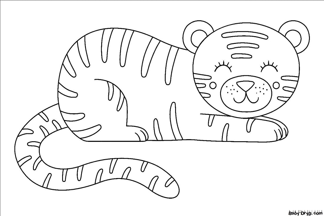 Раскраска Тигр спит | Новогодние раскраски распечатать