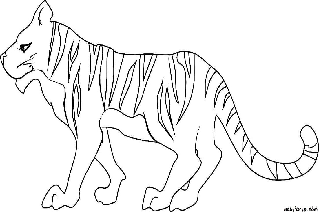 Раскраска Тигр Вид сбоку | Новогодние раскраски распечатать