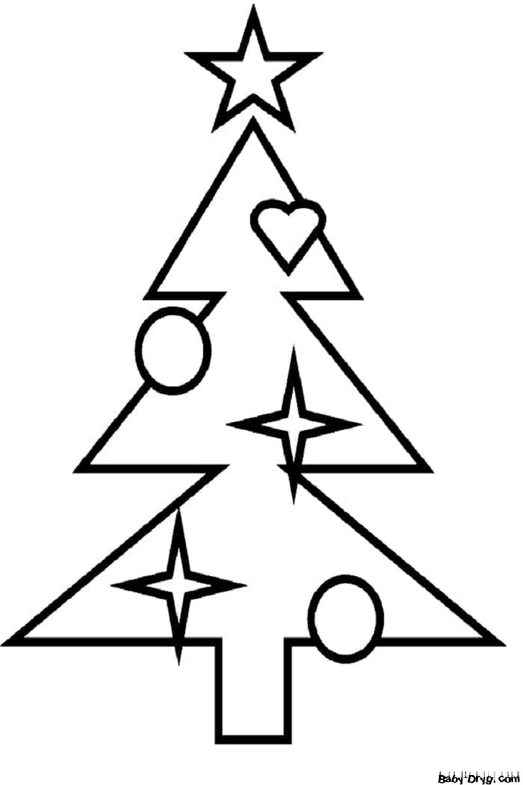 Раскраска Треугольная елка с игрушками | Новогодние раскраски распечатать