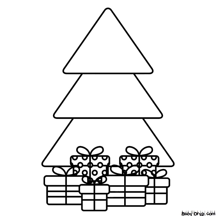 Раскраска Треугольная елка с подарками | Новогодние раскраски распечатать