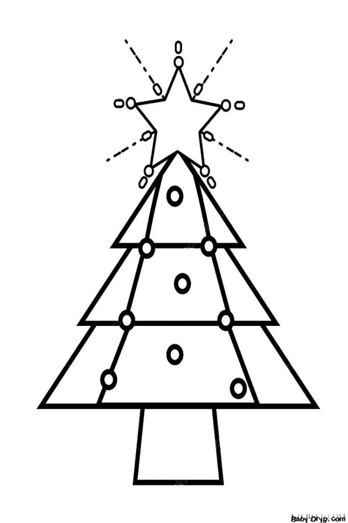 Раскраска Треугольная елка со звездой | Новогодние раскраски распечатать