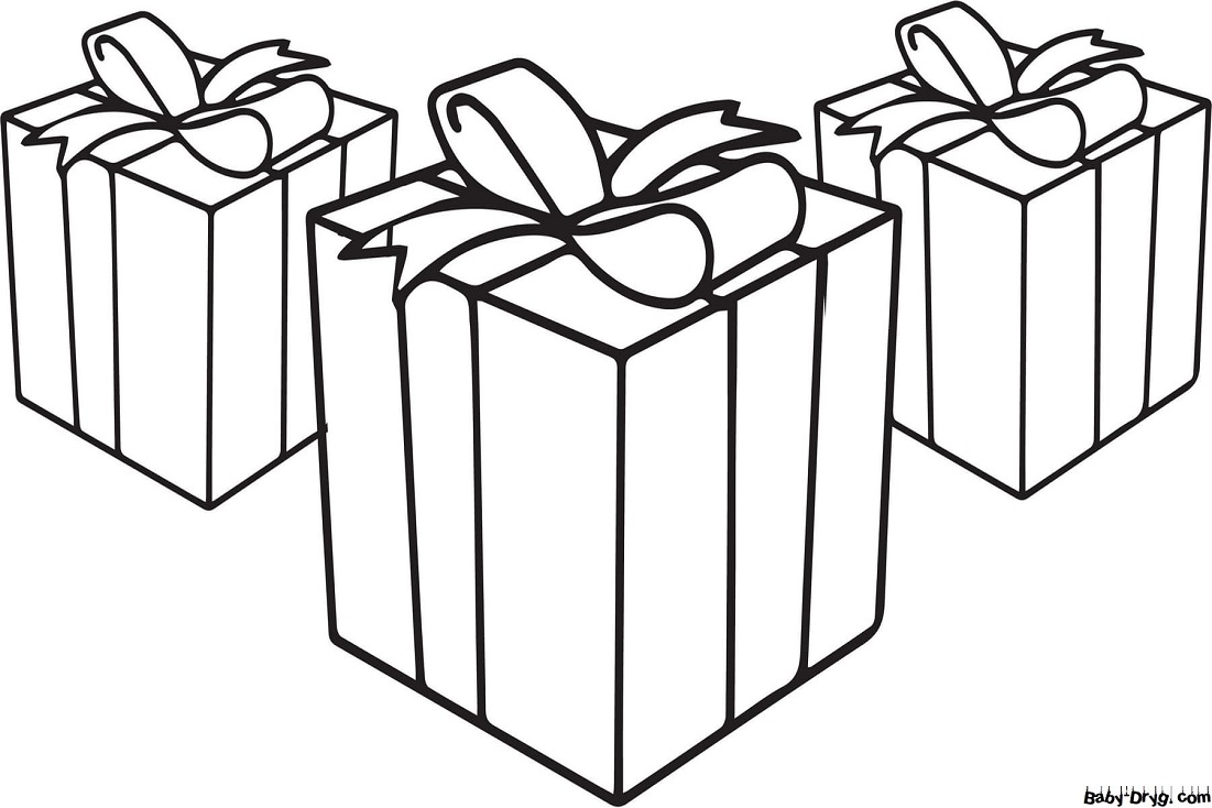 Раскраска Три подарка | Новогодние раскраски распечатать