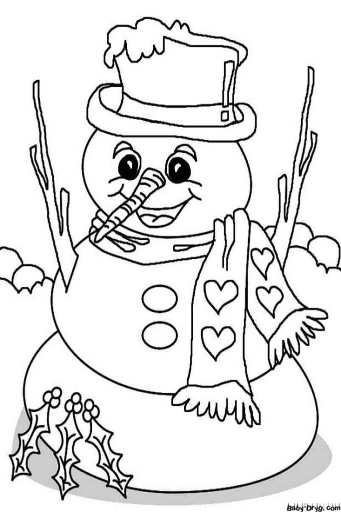 Раскраска Улыбающийся снеговик — символ зимы | Новогодние раскраски распечатать