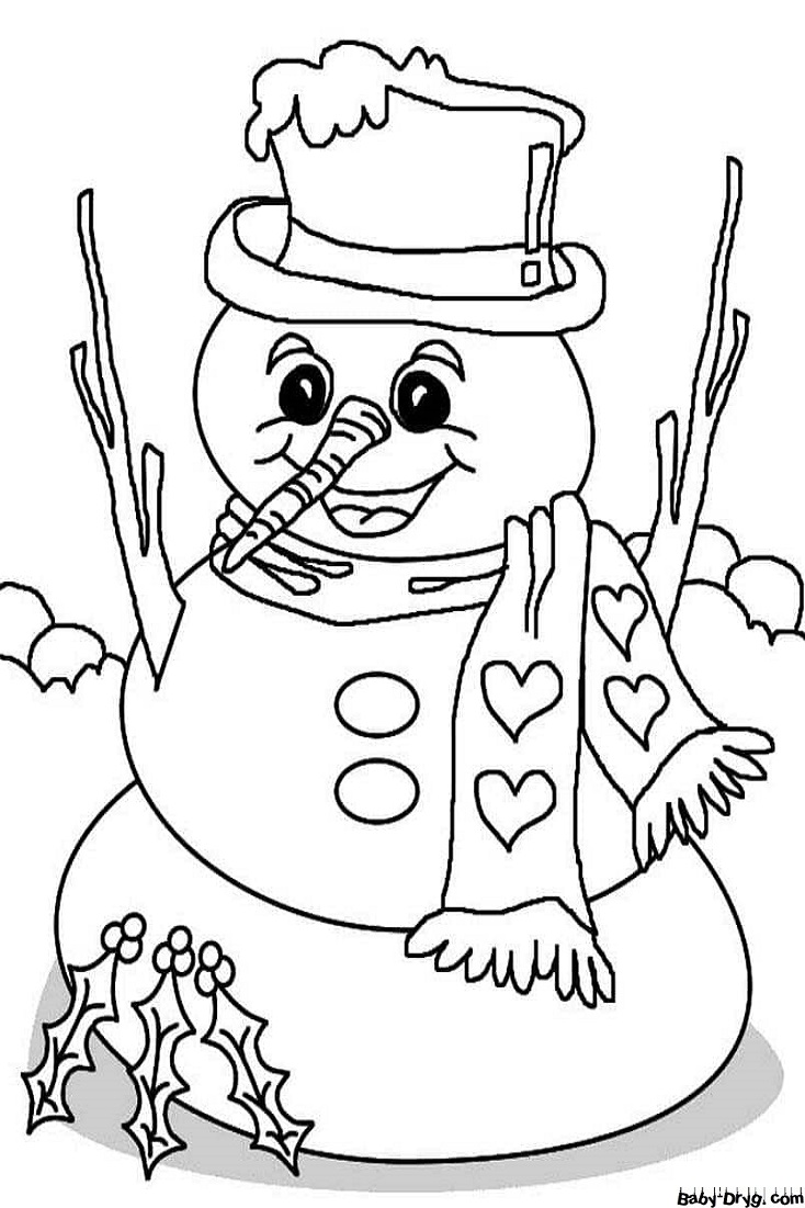 Раскраска Улыбающийся снеговик — символ зимы | Новогодние раскраски распечатать