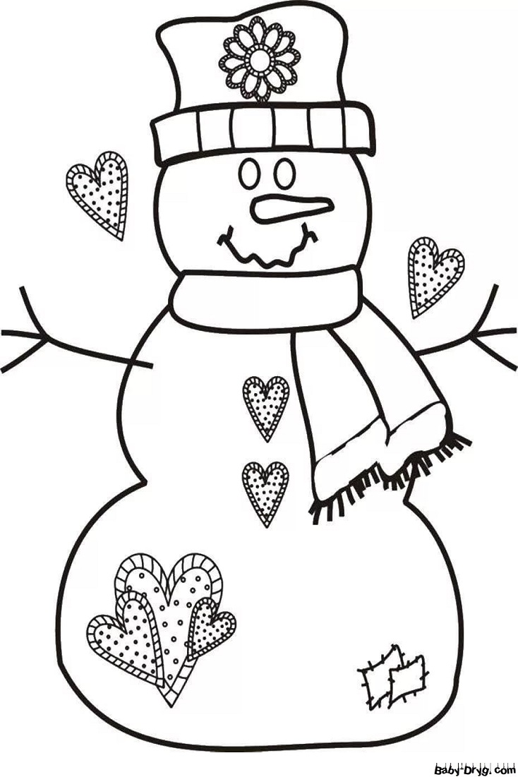 Раскраска Влюбленный снеговик | Новогодние раскраски распечатать