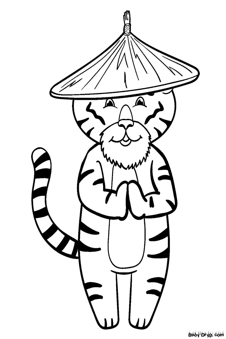 Раскраска Японский тигр веселый | Новогодние раскраски распечатать