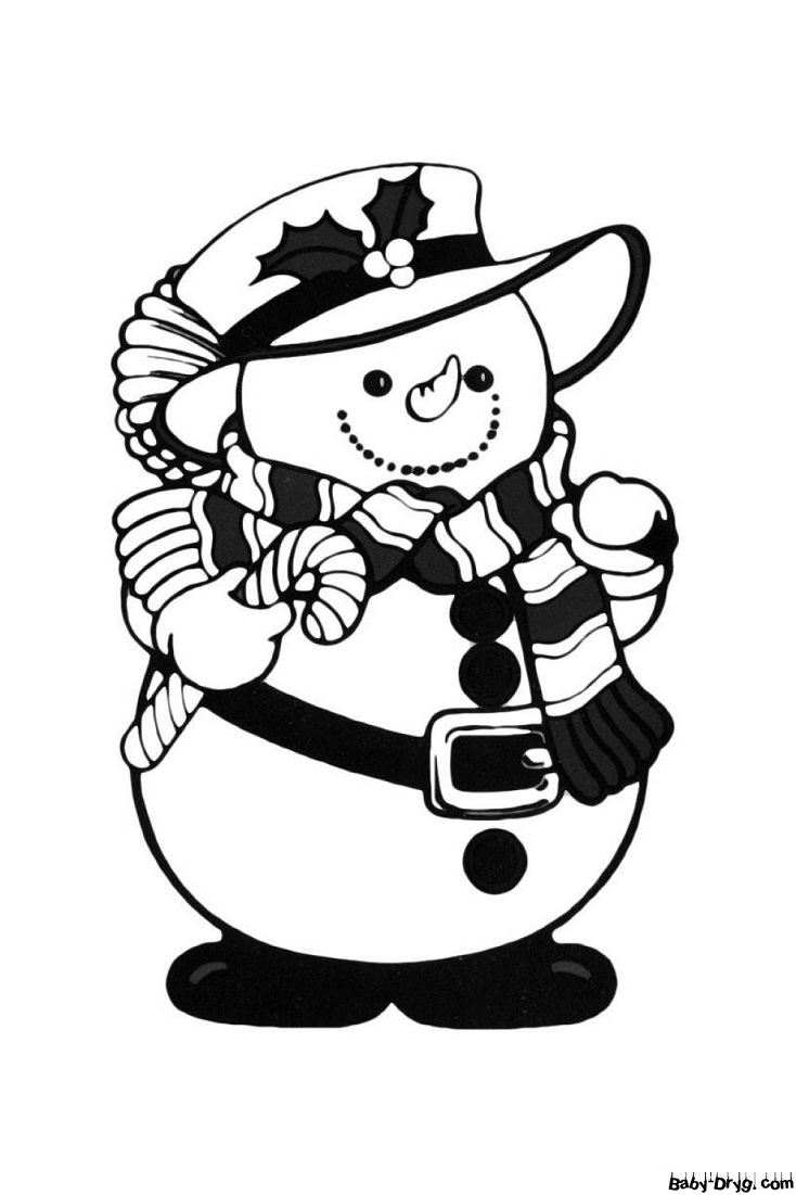 Раскраска Забавный снеговик в модной одежке | Новогодние раскраски распечатать