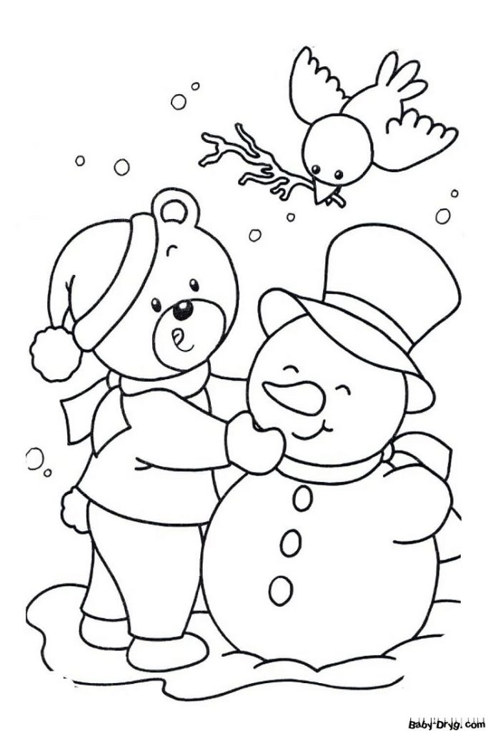 Раскраска Игра со Снеговиком