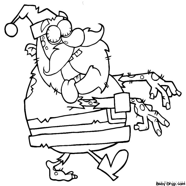 Раскраска Зомби Дед Мороз | Новогодние раскраски распечатать