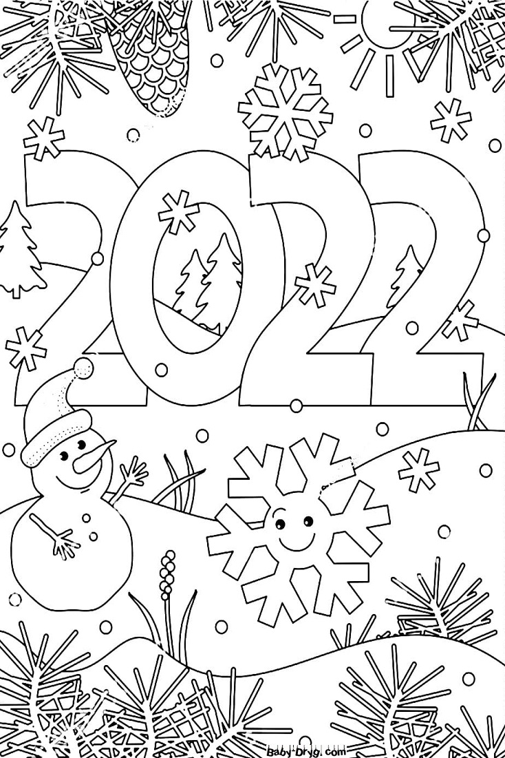 Раскраска 2022 цифрами и снежинки | Новогодние раскраски распечатать