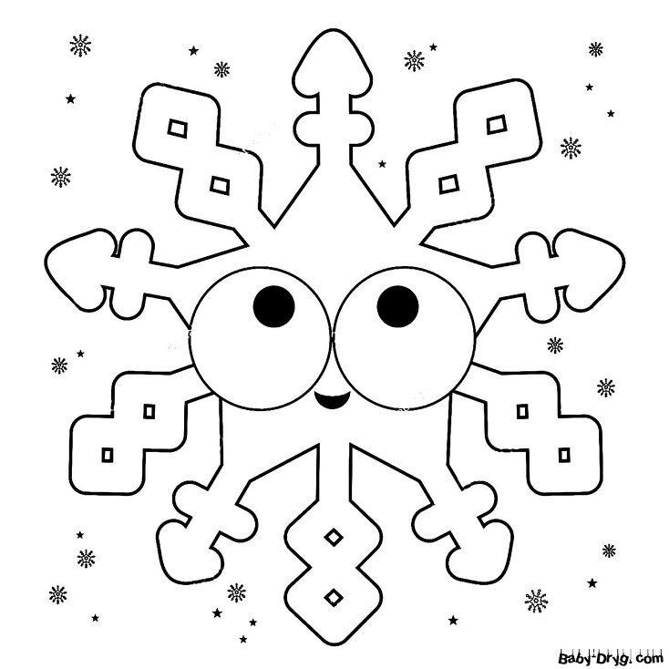Раскраска Большая снежинка с глазами | Новогодние раскраски распечатать