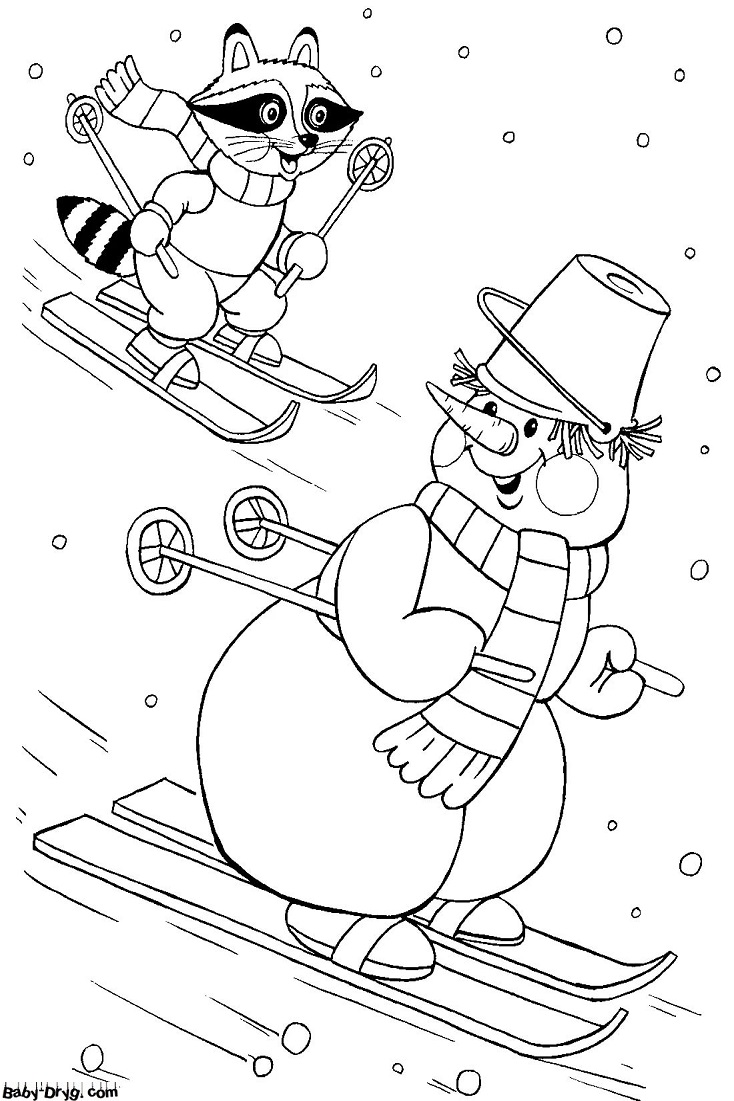 Раскраска Гонки на лыжах | Новогодние раскраски распечатать