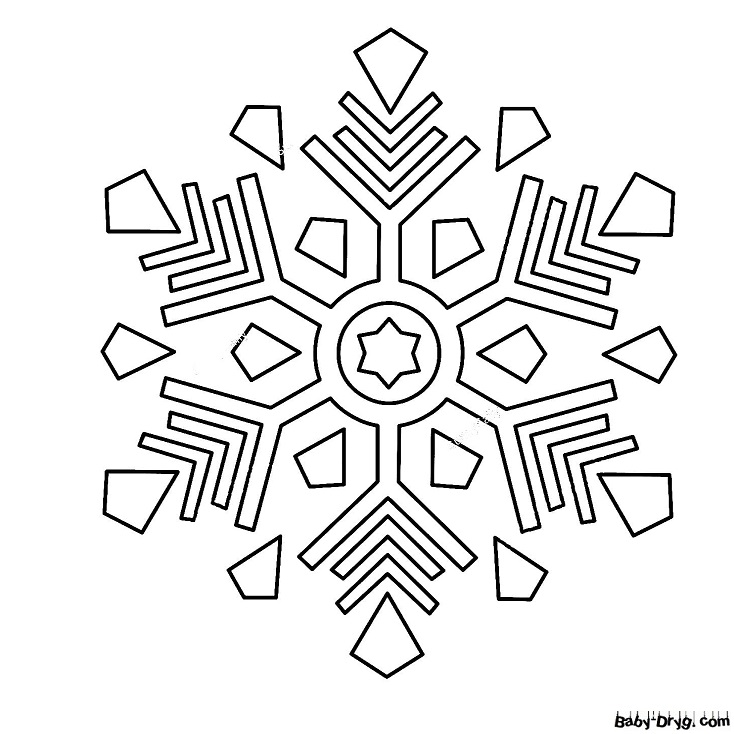 Раскраска Снежинка со звездой | Новогодние раскраски распечатать