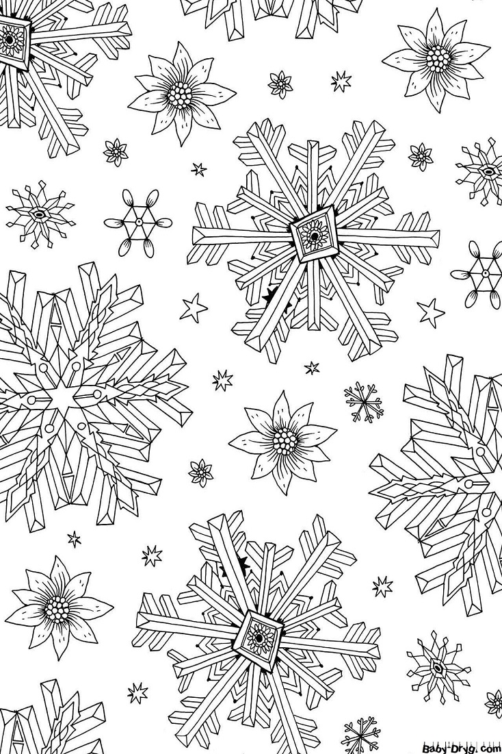 Раскраска со снежинками для взрослых | Новогодние раскраски распечатать