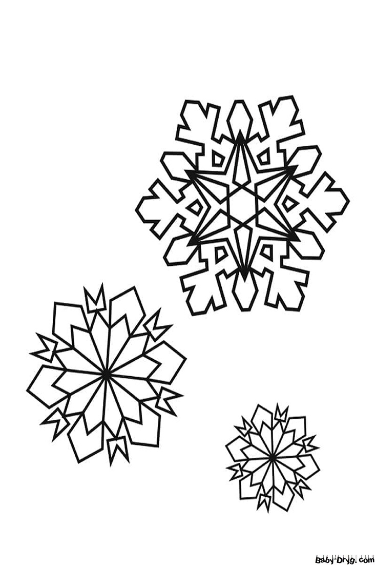 Раскраска Три снежинки | Новогодние раскраски распечатать