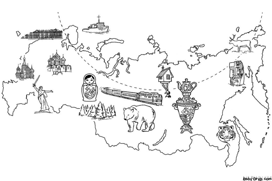 Раскраска | Картинка День России Карта России | Распечатать раскраску