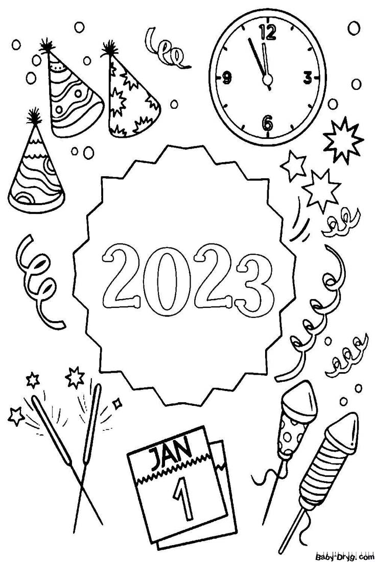 2023 распечатать цифры | Распечатать Раскраска Новогодний Кролик 2023