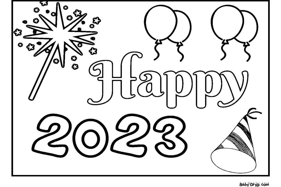 Цифры на окно 2023 | Распечатать Раскраска Новогодний Кролик 2023