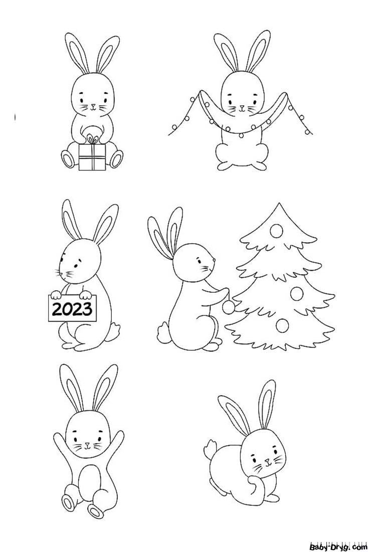 Цвета Кролика 2023 | Распечатать Раскраска Новогодний Кролик 2023