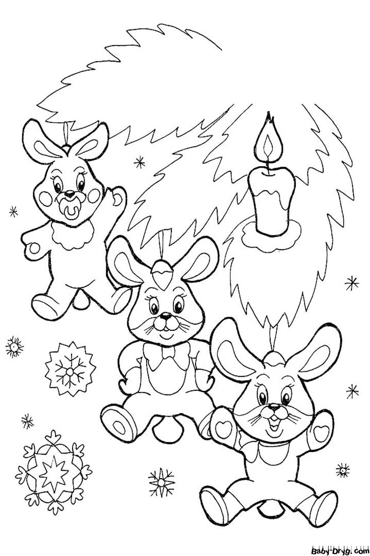 Год голубого водяного Кролика картинка | Распечатать Раскраска Новогодний Кролик 2023