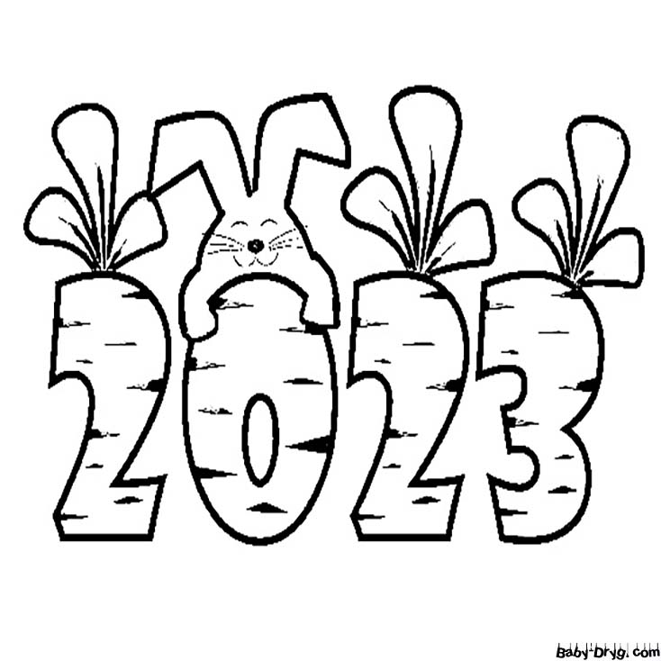 Год Кролика 2023 | Распечатать Раскраска Новогодний Кролик 2023