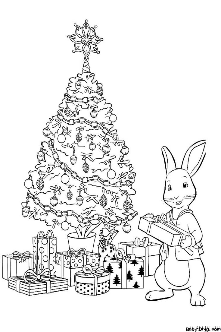 Год Кролика 2023 раскраска новогодняя | Распечатать Раскраска Новогодний Кролик 2023