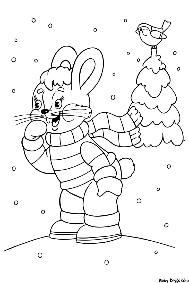 Год кролика картинка красивая | Распечатать Раскраска Новогодний Кролик 2023