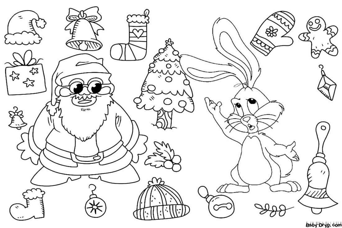 Год Кролика картинка Новогодние прикольные | Распечатать Раскраска Новогодний Кролик 2023