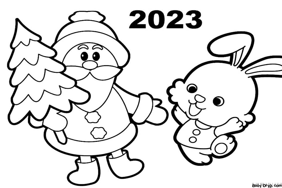 Год Кролика картинка рисунок | Распечатать Раскраска Новогодний Кролик 2023
