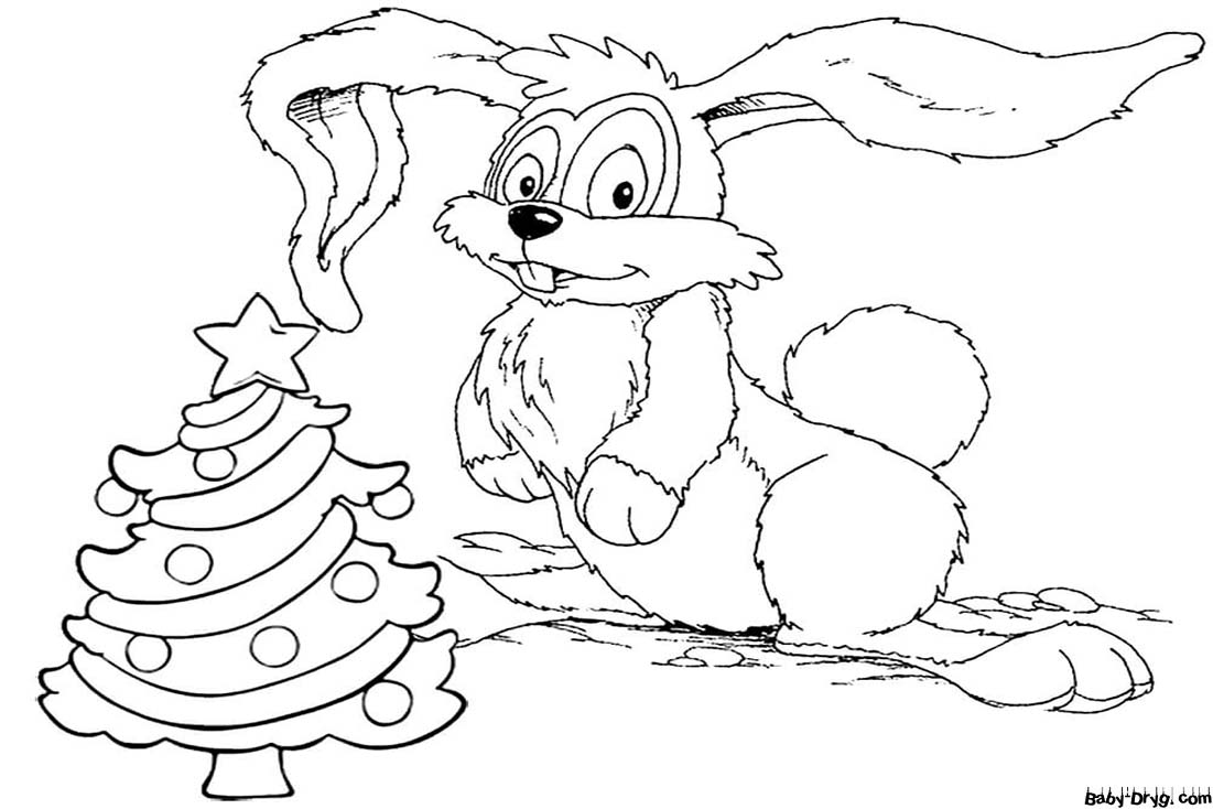 Год Кролика рисунок на окно | Распечатать Раскраска Новогодний Кролик 2023