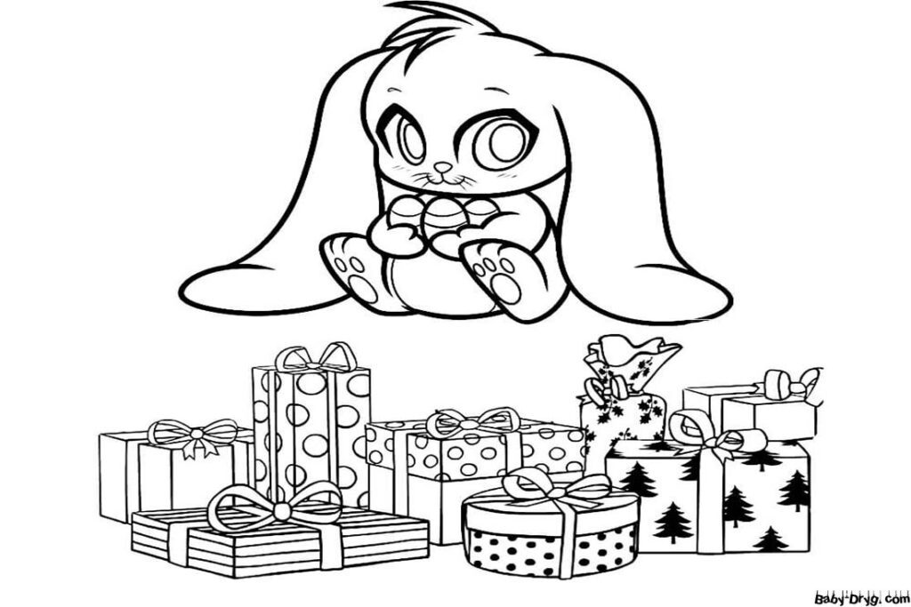 Год Кролика рисунок на окно гуашью | Распечатать Раскраска Новогодний Кролик 2023