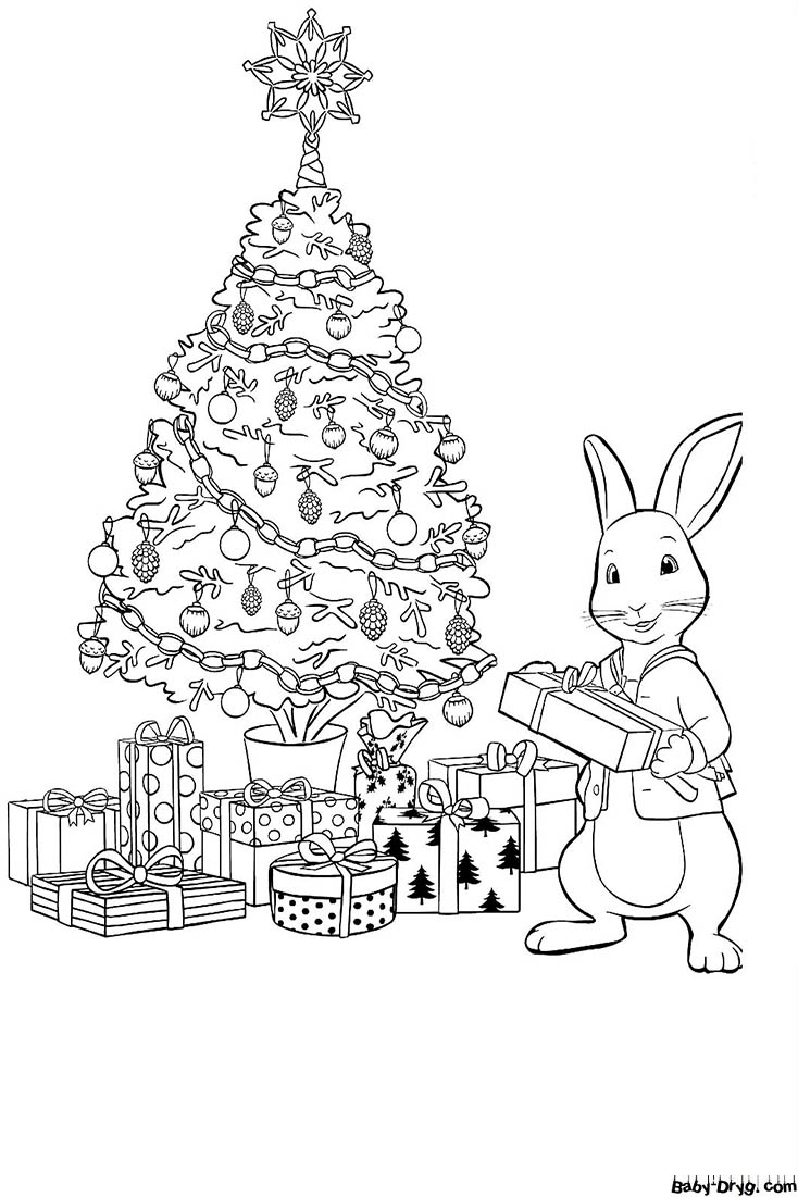 Картинка кролика | Распечатать Раскраска Новогодний Кролик 2023
