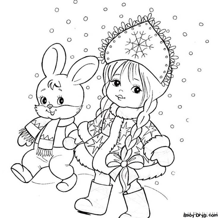 Картинка кролика нарисованная Новый Год | Распечатать Раскраска Новогодний Кролик 2023