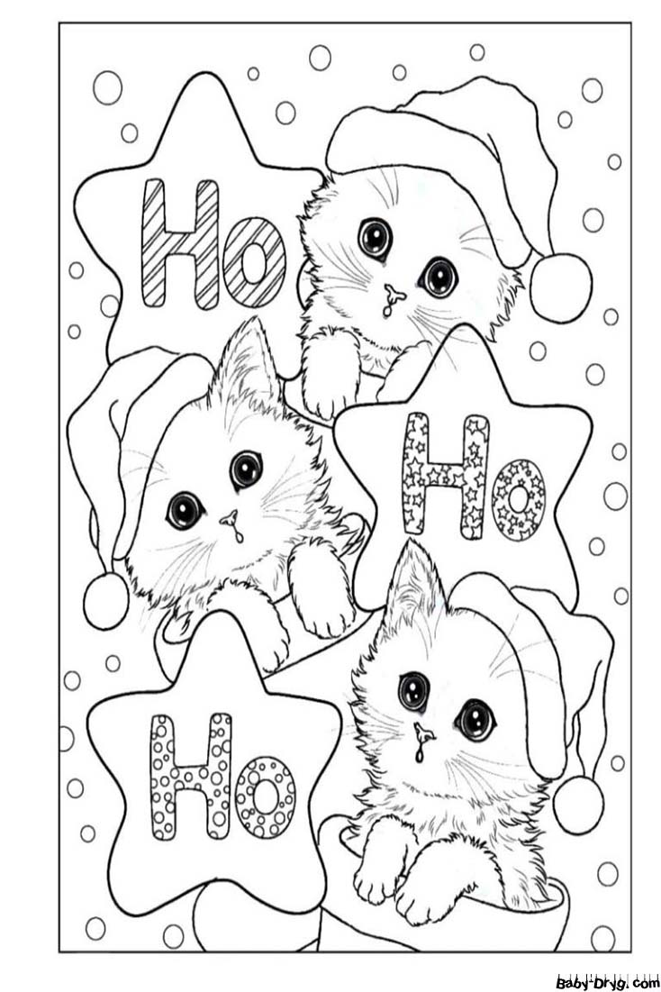 Картинка Новогодних Котиков | Распечатать Раскраска Новогодний Кролик 2023