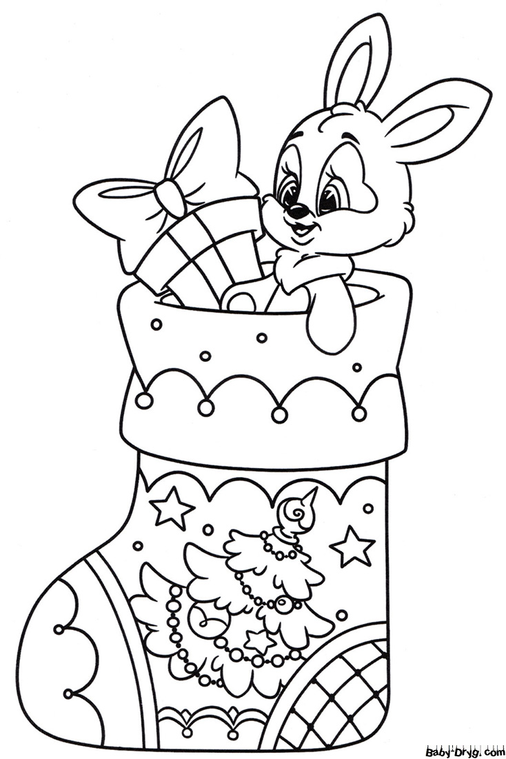 Картинка зайчика | Распечатать Раскраска Новогодний Кролик 2023