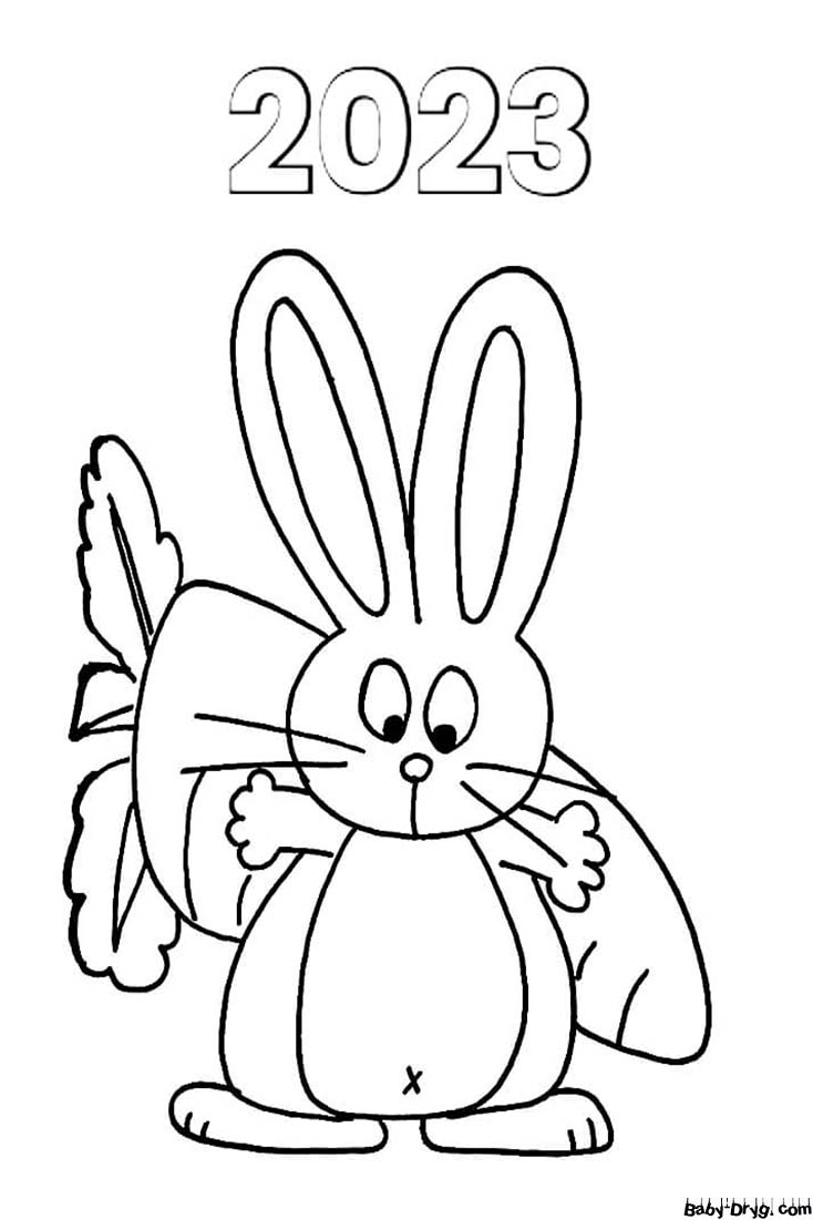 Кролик 2023 раскраска для детей 5 лет | Распечатать Раскраска Новогодний Кролик 2023