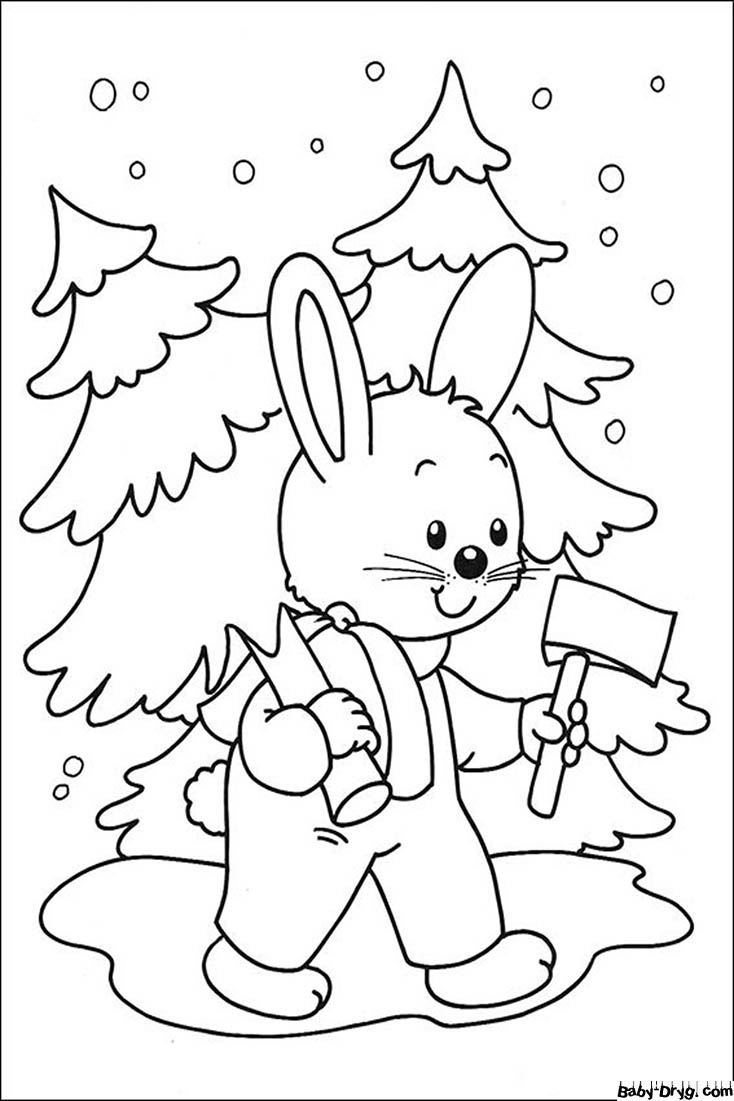 Кролик новый год раскраска | Распечатать Раскраска Новогодний Кролик 2023