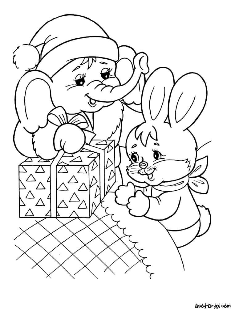 Кролик символ 2023 года раскраска | Распечатать Раскраска Новогодний Кролик 2023